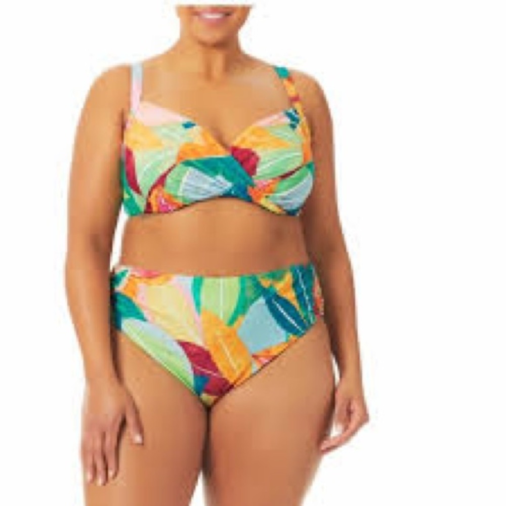 Time and Tru Tropical Plus Size Bikini Set 3X NWT Colorful High Waisted Swimwear